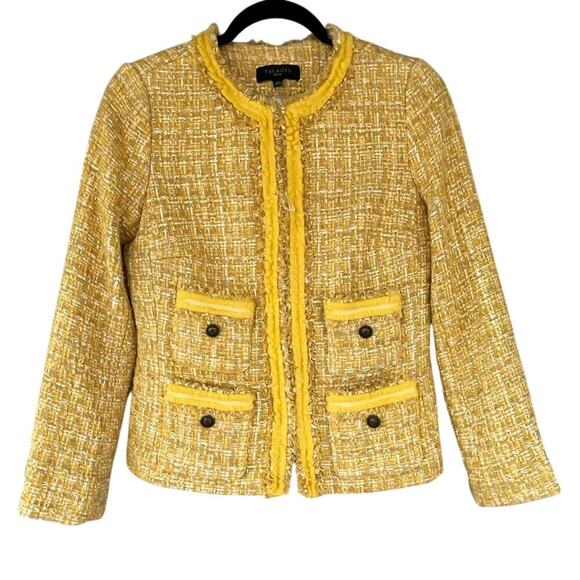 Talbots TWEED JACKET Blazers Women yellow Long sleeve Knit 6P Career Elegant - Picture 3 of 15